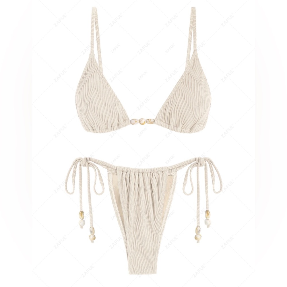 New Zaful Women’s Tie Side Two Piece Swimwear Bikini Set Light Coffee Size Small